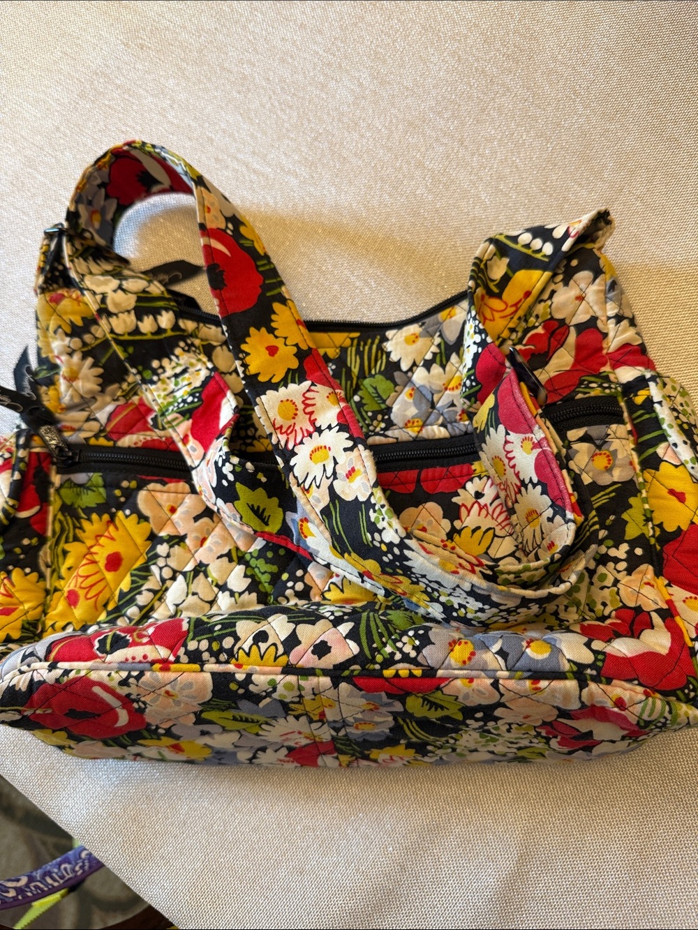 Vera Bradley Quilted Floral Shoulder Bag in Black, Red & Yellow